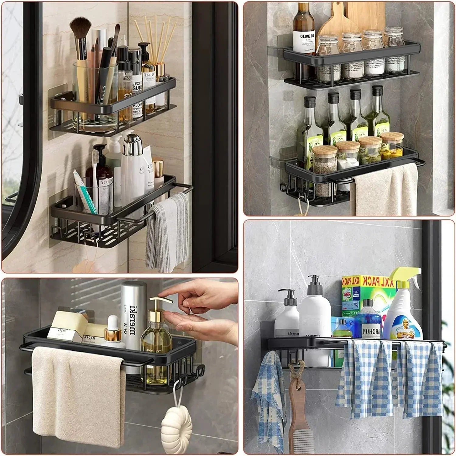 Bathroom Shelf Kitchen Storage Organizer Aluminum Alloy Shampoo Rack Shower Shelf Bathroom Accessories No Drill Shelf Zenn Organics Inc