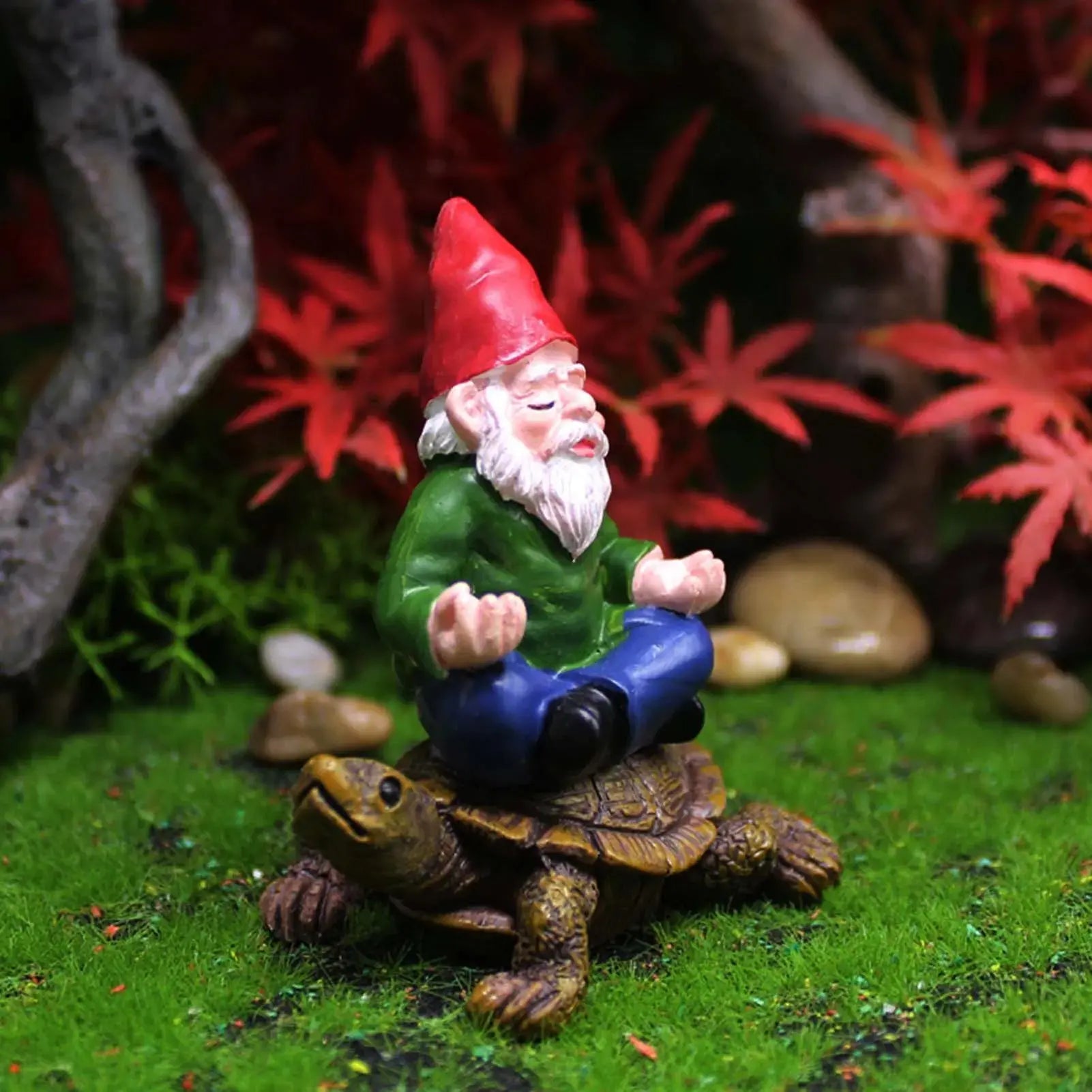 Garden Gnome Figurine Ornaments Hand Painted Lawn Decoration Riding Turtle for Landscape Porch Decor Zenn Organics Inc