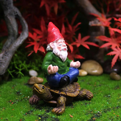 Garden Gnome Figurine Ornaments Hand Painted Lawn Decoration Riding Turtle for Landscape Porch Decor Zenn Organics Inc