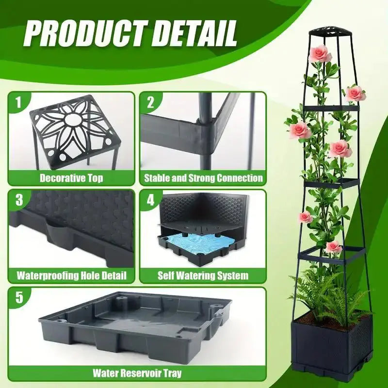 Garden Raised Bed Planter Boxes with Trellis,Tomato Growing Box with Shelf,Self Watering Tomato Climbing Stand,Garden Planting Zenn Organics Inc