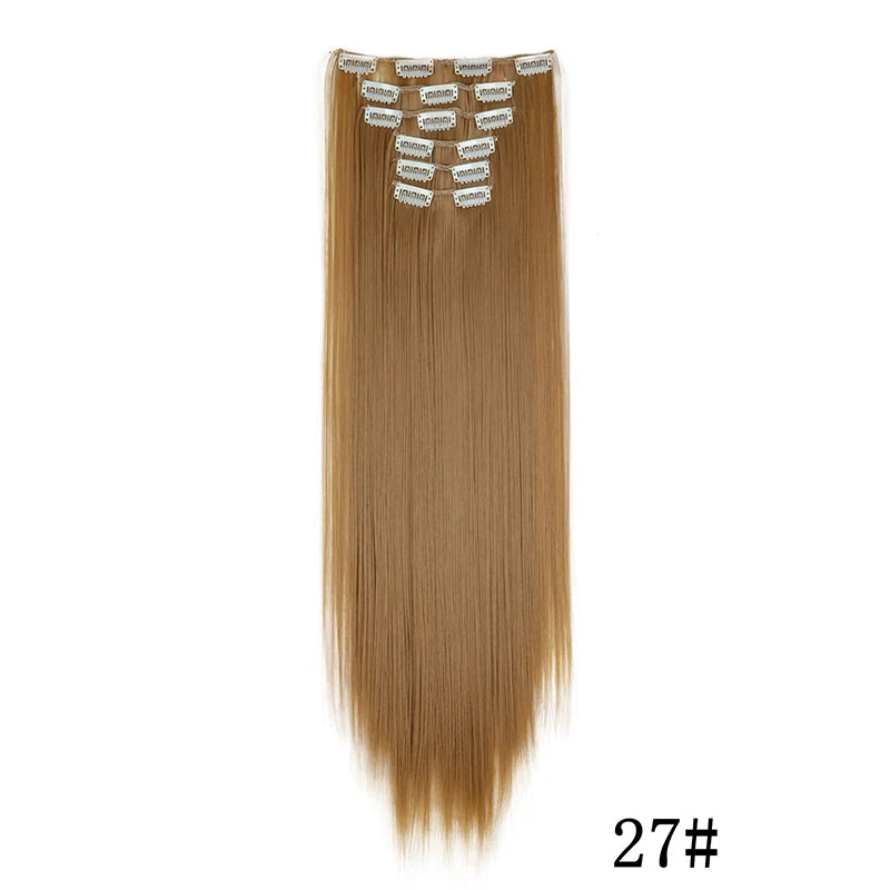 Synthetic Clips in Hair Extensions Long Straight Hairstyle Blonde Black Hairpieces Heat Resistant False Hair Daily Use Zenn Organics Inc