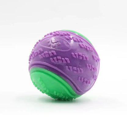 Soft TPR dog toy ball from Zenn Organics Inc, interactive squeaky pet toy for teeth cleaning and bite resistance.