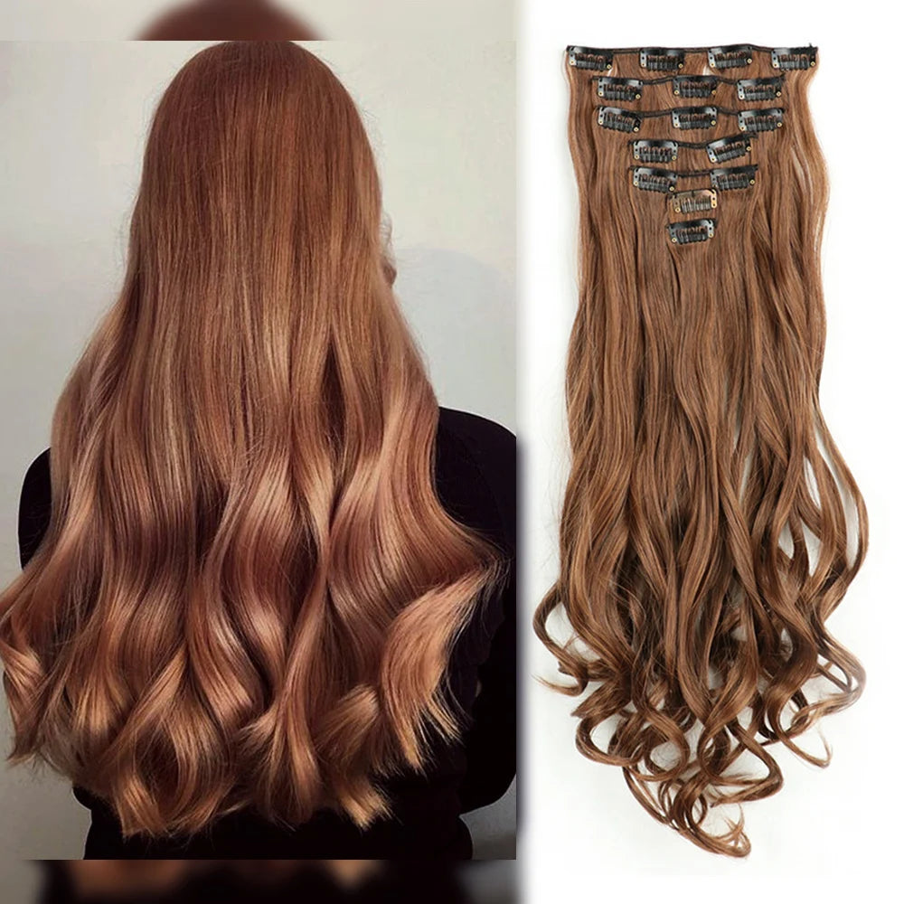 Clip In Hair Extensions 7 PCS Full Head 22 Inch Long Curly Wavy Synthetic Hair Pieces Natural Wavy For Women Girls Hair Zenn Organics Inc