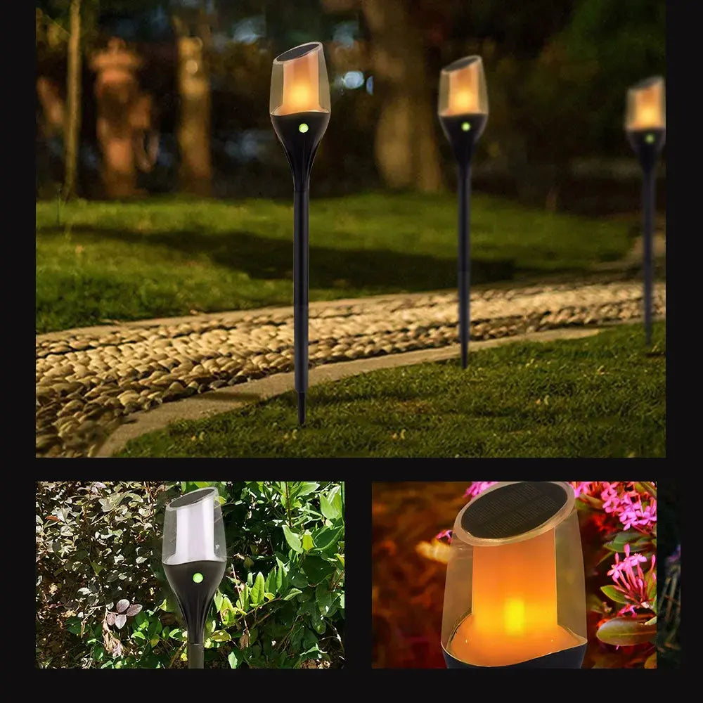 Solar outdoor LED garden lamp by Zenn Organics Inc, waterproof landscape path light for yard, backyard, lawn, and patio decor.
