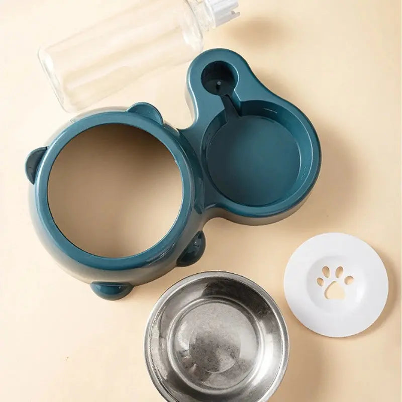 Zenn Organics Inc automatic pet feeder and water dispenser with slanted mouth for cats and dogs, no batteries or power needed