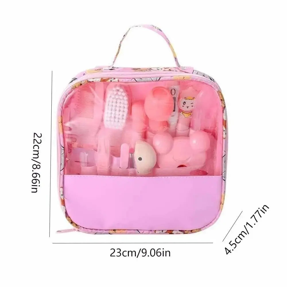 Set of 13 baby care essentials including hair wash brush, nail clippers, nasal aspirator, and comb from Zenn Organics Inc.