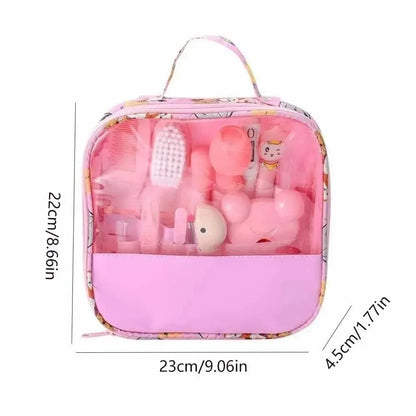 Set of 13 baby care essentials including hair wash brush, nail clippers, nasal aspirator, and comb from Zenn Organics Inc.