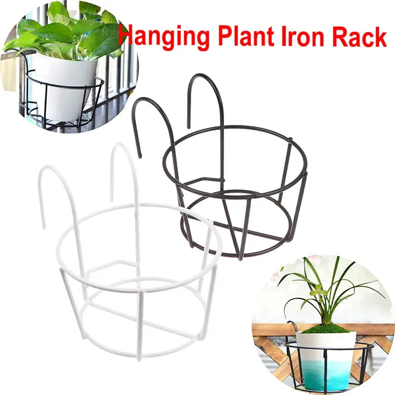 Garden Hanging Plant Iron Racks Balcony Round Flower Pot Rack Railing Fence Zenn Organics Inc