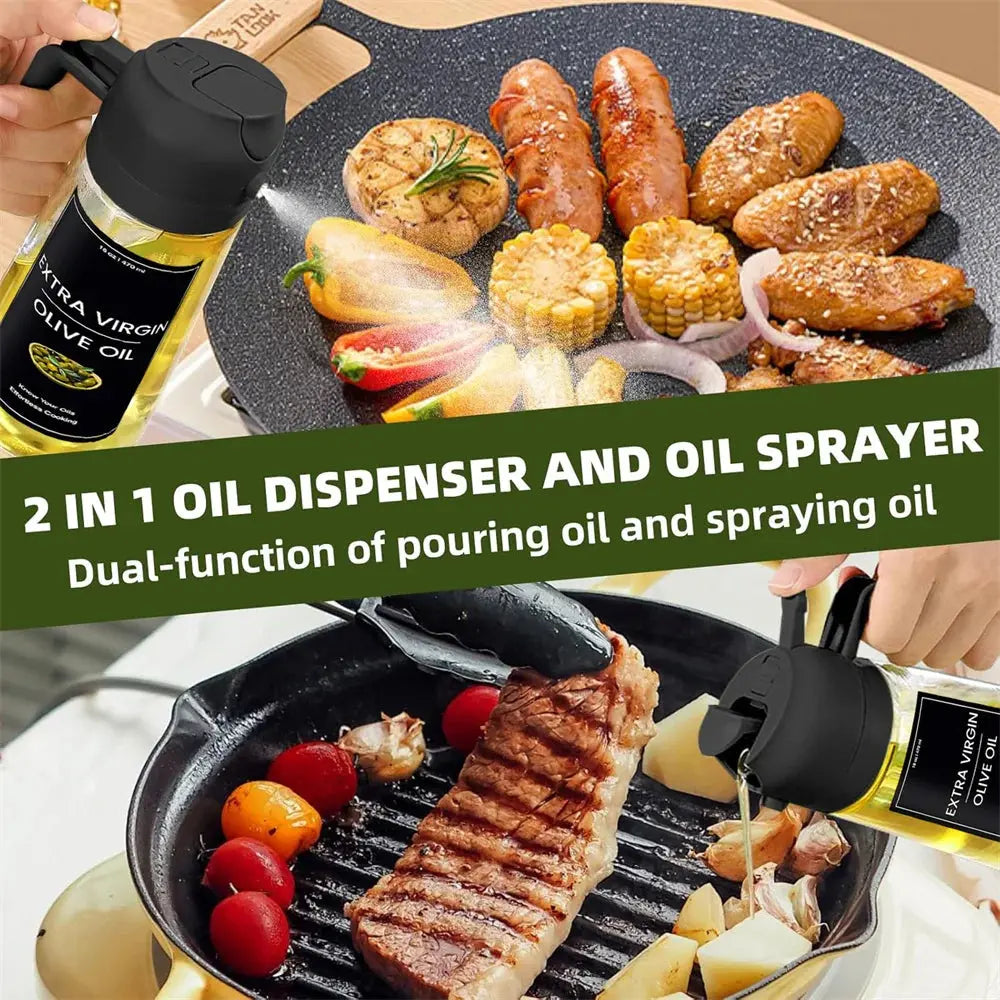 Oil Sprayer for Cooking,2in1 Olive Oil Dispenser Bottle for Kitchen with Stickers,16oz/470ml Premium Glass,Food-grade Oil Mister Zenn Organics Inc