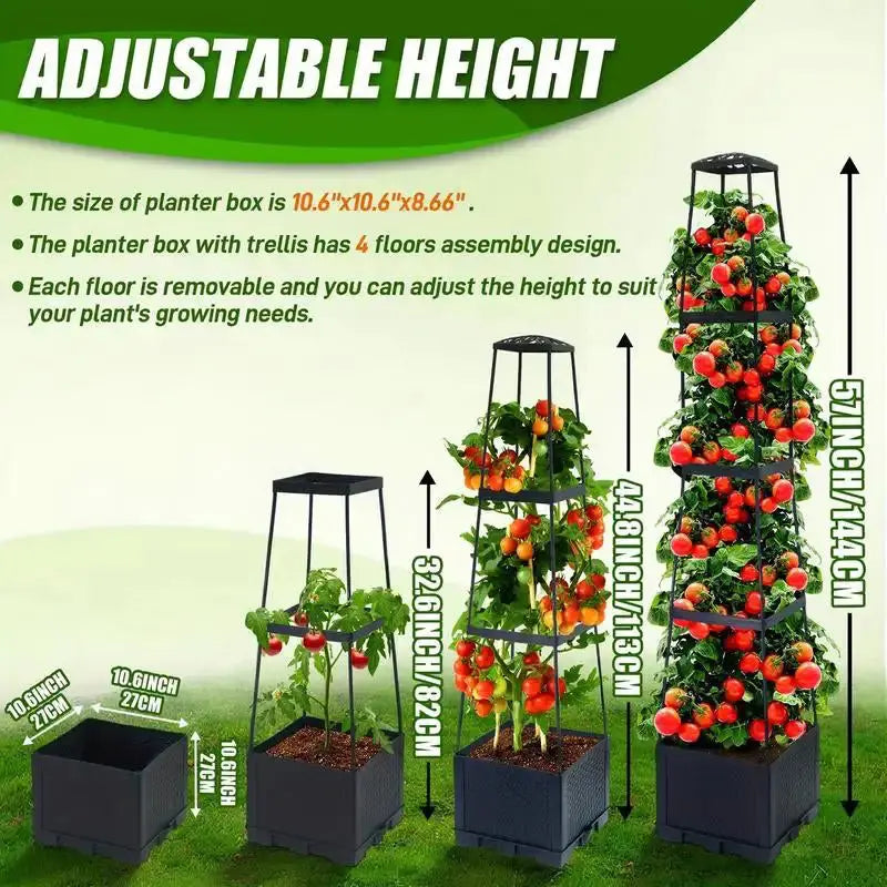 Garden Raised Bed Planter Boxes with Trellis,Tomato Growing Box with Shelf,Self Watering Tomato Climbing Stand,Garden Planting Zenn Organics Inc