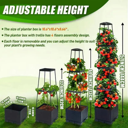 Garden Raised Bed Planter Boxes with Trellis,Tomato Growing Box with Shelf,Self Watering Tomato Climbing Stand,Garden Planting Zenn Organics Inc