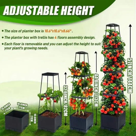 Garden Raised Bed Planter Boxes with Trellis,Tomato Growing Box with Shelf,Self Watering Tomato Climbing Stand,Garden Planting Zenn Organics Inc