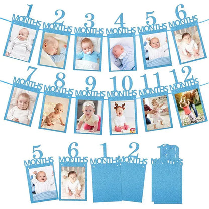 Baby First Birthday Banner, kraft paper Growth Record 1-12 Month Photo Props Baby Boy Girl Party Decoration Supplies Zenn Organics Inc