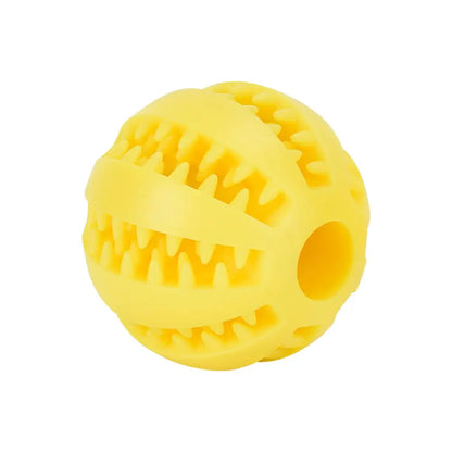 Small dog rubber chew toy with elastic food ball design, interactive pet toy for puppies, supports tooth cleaning by Zenn Organics Inc.