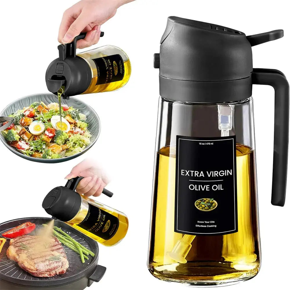 Oil Sprayer for Cooking,2in1 Olive Oil Dispenser Bottle for Kitchen with Stickers,16oz/470ml Premium Glass,Food-grade Oil Mister Zenn Organics Inc