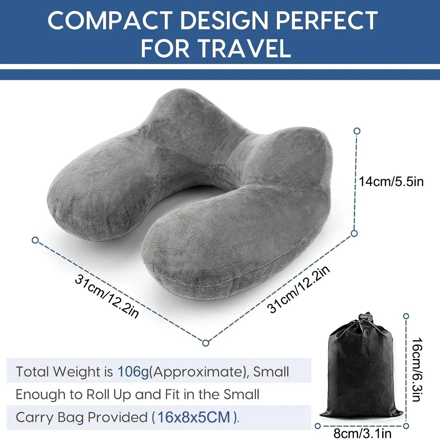 Inflatable Travel Pillow with Soft Velvet Cover & Carry Bag, Neck Support for Airplane, Car, Office & Adult Sleeping Zenn Organics Inc