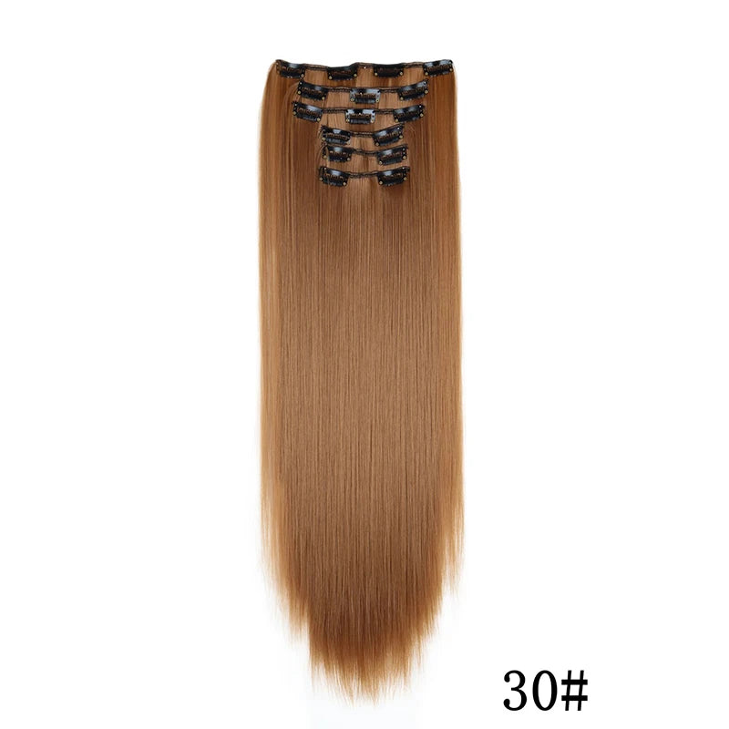 Synthetic Clips in Hair Extensions Long Straight Hairstyle Blonde Black Hairpieces Heat Resistant False Hair Daily Use Zenn Organics Inc
