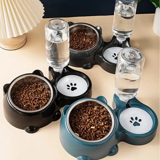 Automatic pet feeder and water dispenser by Zenn Organics Inc, with slanted mouth for easy feeding for cats and dogs.