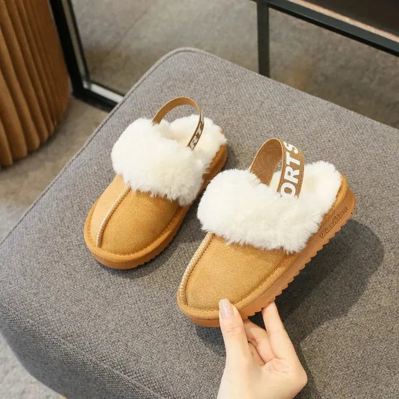 Children Toes Wrapped Plush Slippers Kids Classic Slippers Winter Anti Slip Thick Soled Girls Fur Cotton Shoes Britain Style Zenn Organics Inc