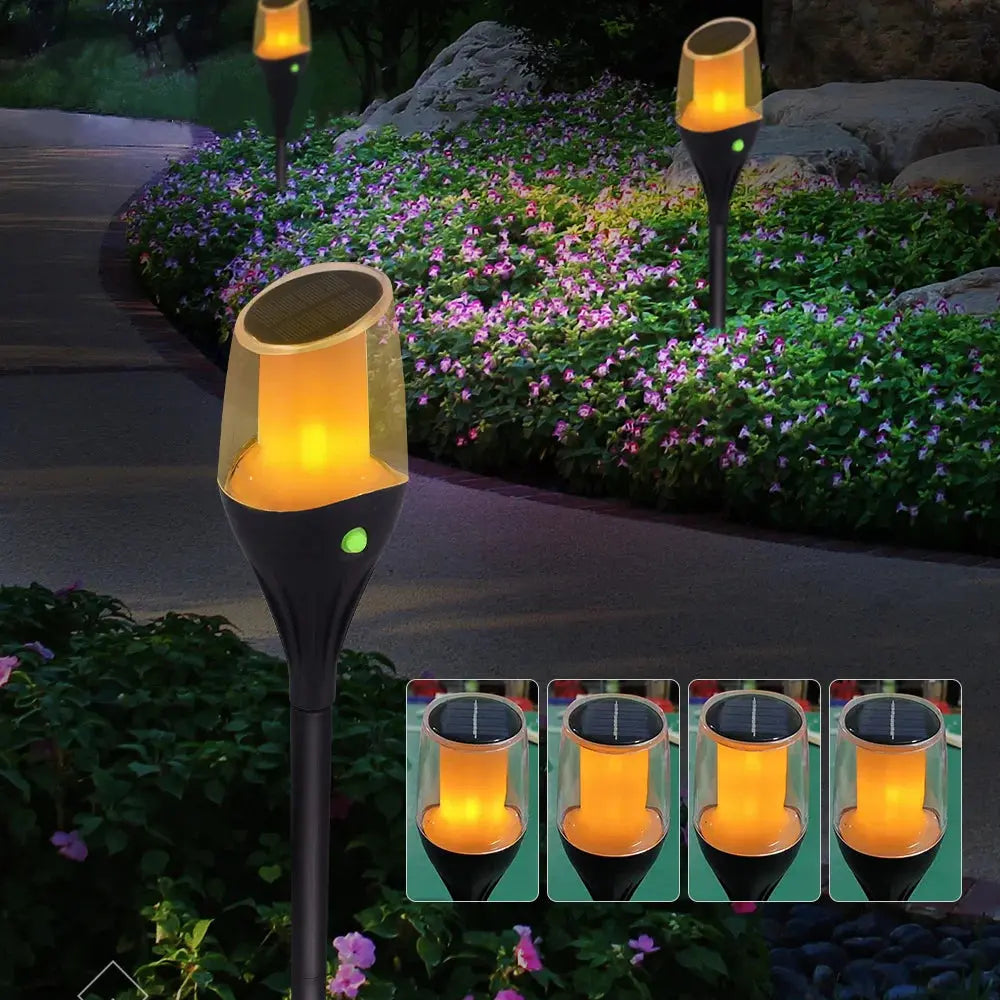 Solar outdoor LED garden lamp by Zenn Organics Inc, waterproof landscape path light for yard, backyard, lawn, and patio.