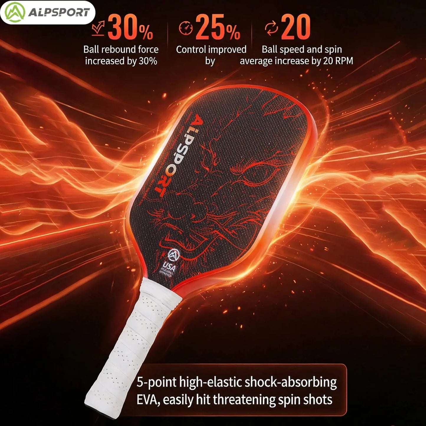ALPSPORT Draca Pickleball Paddle 16mm Gen4 Core Thermoformed Titanium Alloy T800 Carbon Fiber Increases Spin & Power Zenn Organics Inc