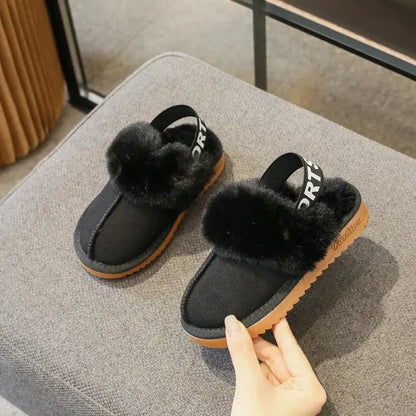 Children Toes Wrapped Plush Slippers Kids Classic Slippers Winter Anti Slip Thick Soled Girls Fur Cotton Shoes Britain Style Zenn Organics Inc