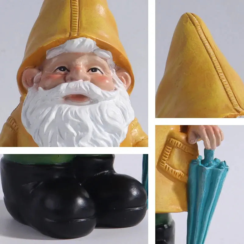 Garden Gnome Statue, Yellow Gnome with Umbrella, Outdoor Landscape Decoration, Garden, Courtyard, and Lawn Decor Zenn Organics Inc