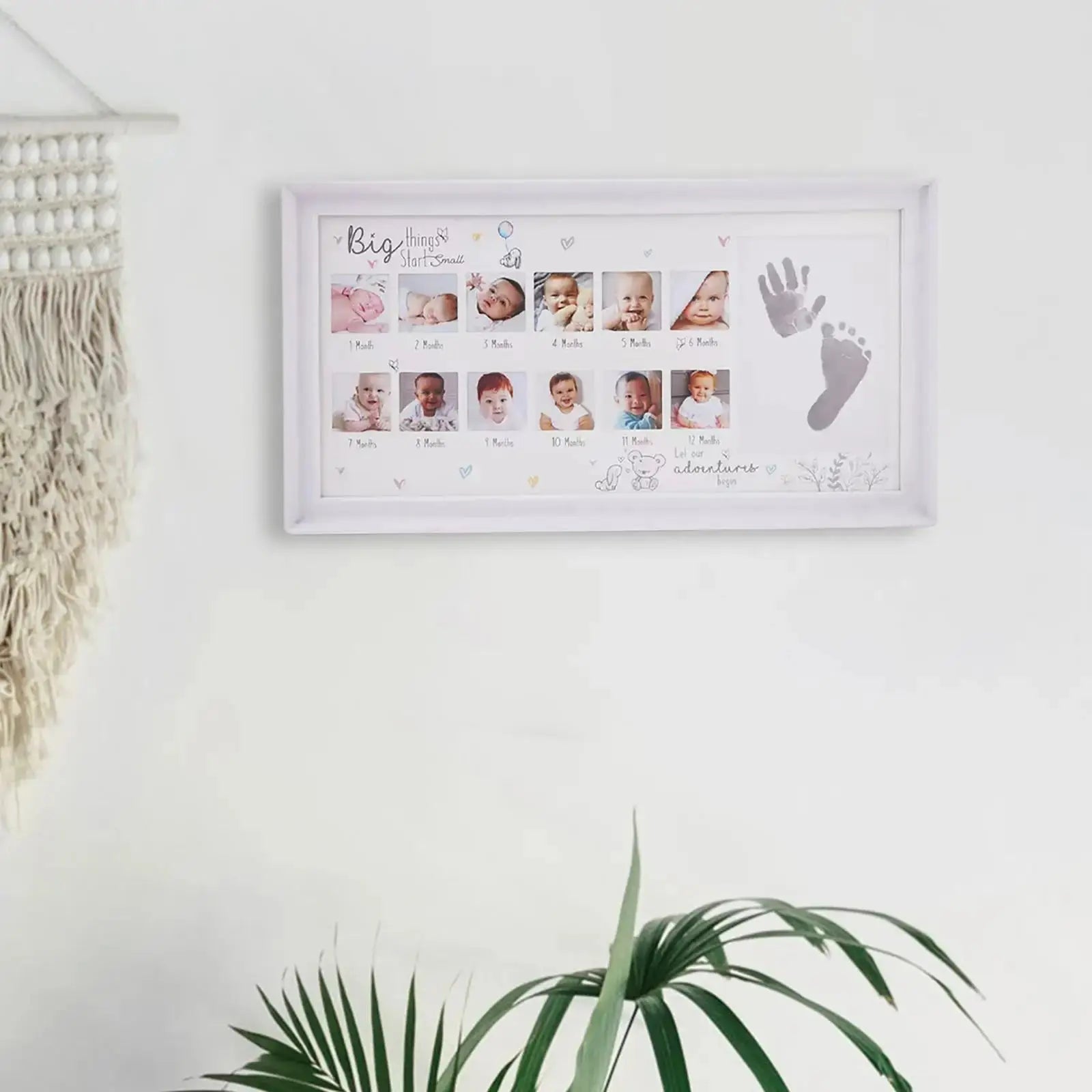 Baby Photo Frame Newborn DIY 0-12 Month Kids Gift My First Year Baby Shower Picture Frame with Ink Pad Footprint & Handprint Zenn Organics Inc