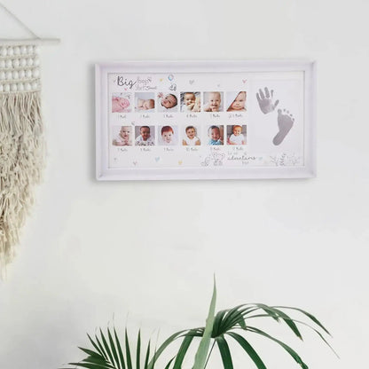 Baby Photo Frame Newborn DIY 0-12 Month Kids Gift My First Year Baby Shower Picture Frame with Ink Pad Footprint & Handprint Zenn Organics Inc