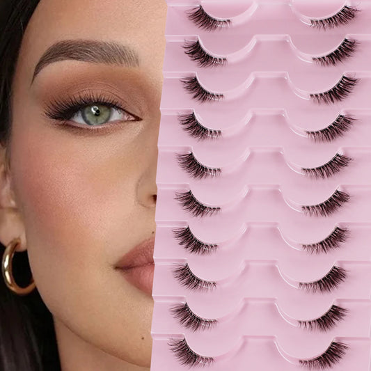 Half eyelashes, natural appearance 10 pairs of thick cat eyelashes 10mm Wispy eyelashes with short false eyelashes 3D04-10F Zenn Organics Inc