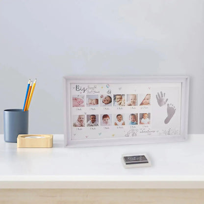 Baby Photo Frame Newborn DIY 0-12 Month Kids Gift My First Year Baby Shower Picture Frame with Ink Pad Footprint & Handprint Zenn Organics Inc