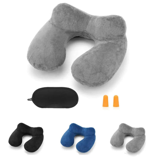 Inflatable Travel Pillow with Soft Velvet Cover & Carry Bag, Neck Support for Airplane, Car, Office & Adult Sleeping Zenn Organics Inc