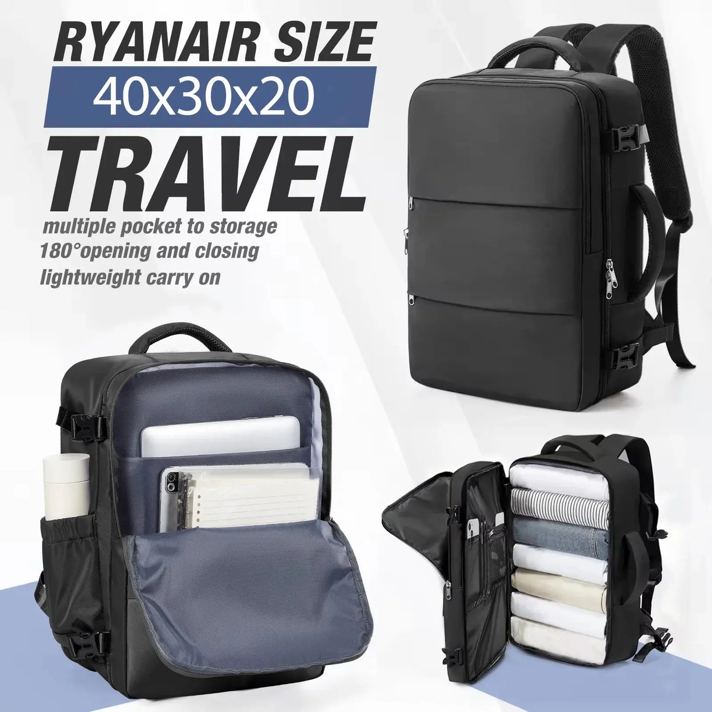 Ryanair 40x30x20 Luggage Cabin Bag, 40x30x20 Bag Men Women 15.6inch Laptop Bag Business  Travel Backpack，College School Backapck Zenn Organics Inc