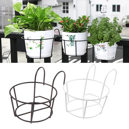 Garden Hanging Plant Iron Racks Balcony Round Flower Pot Rack Railing Fence Zenn Organics Inc