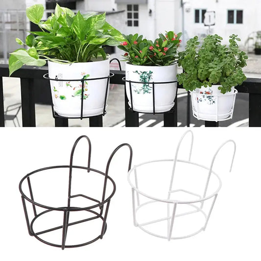 Garden Hanging Plant Iron Racks Balcony Round Flower Pot Rack Railing Fence Zenn Organics Inc