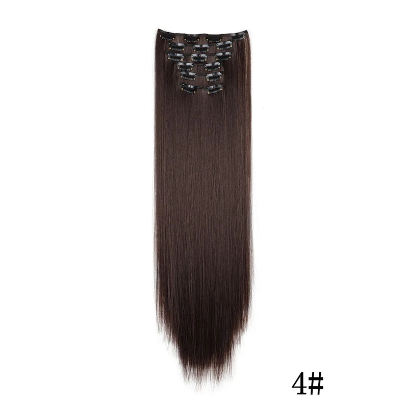 Synthetic Clips in Hair Extensions Long Straight Hairstyle Blonde Black Hairpieces Heat Resistant False Hair Daily Use Zenn Organics Inc