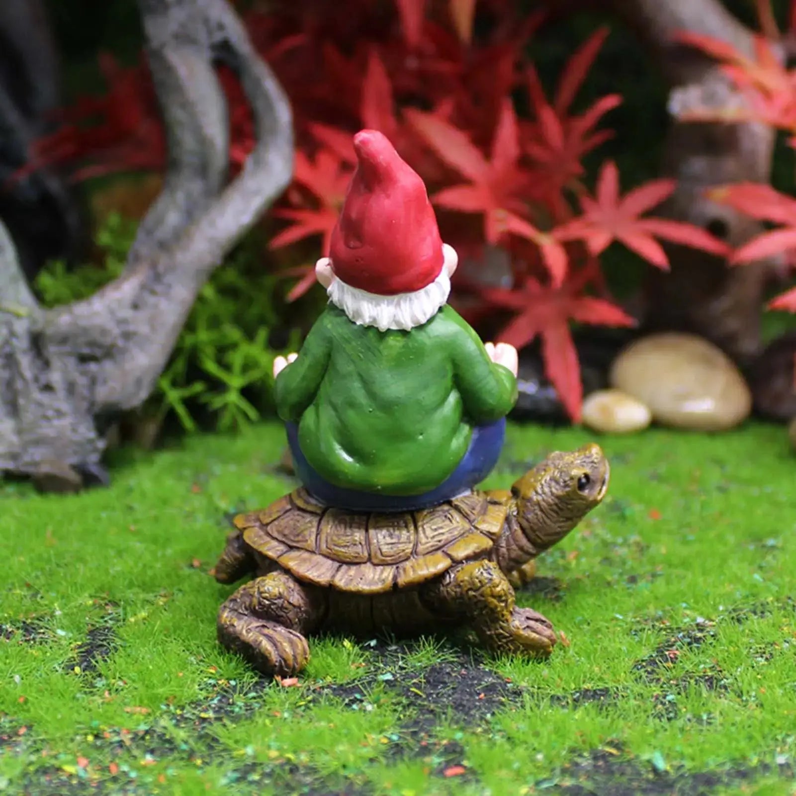 Garden Gnome Figurine Ornaments Hand Painted Lawn Decoration Riding Turtle for Landscape Porch Decor Zenn Organics Inc