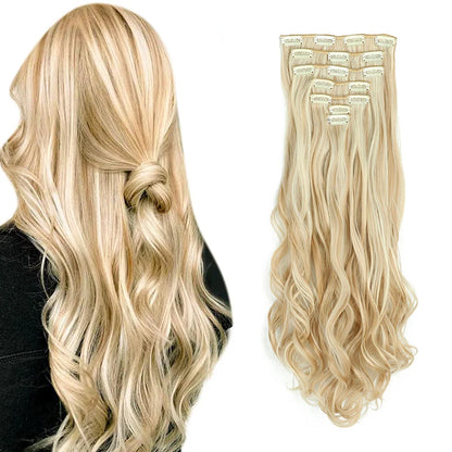 Clip In Hair Extensions 7 PCS Full Head 22 Inch Long Curly Wavy Synthetic Hair Pieces Natural Wavy For Women Girls Hair Zenn Organics Inc