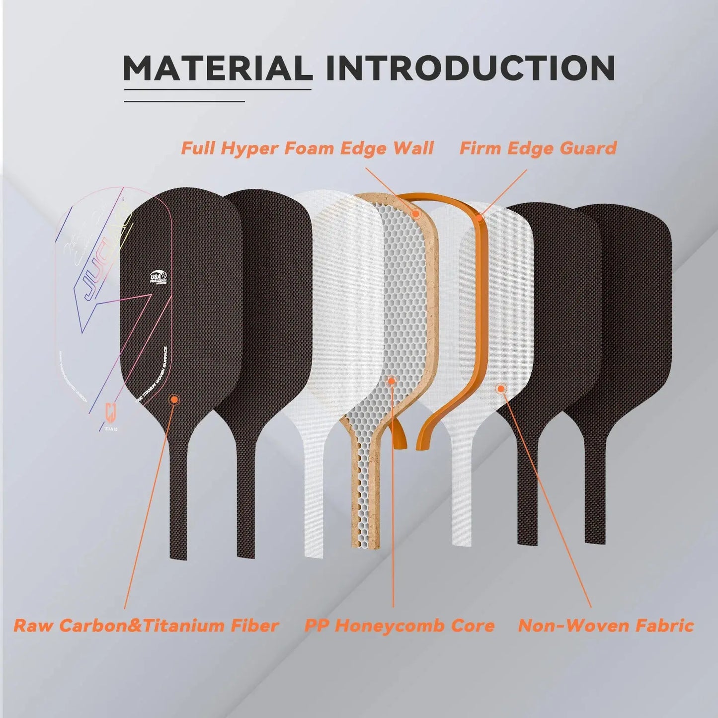 JUCIAO T-Titanium Pickleball Paddle Carbon Fiber Pickleballs For Spin And Control Foam  Injected Edges Thermoformed Pickleball Zenn Organics Inc