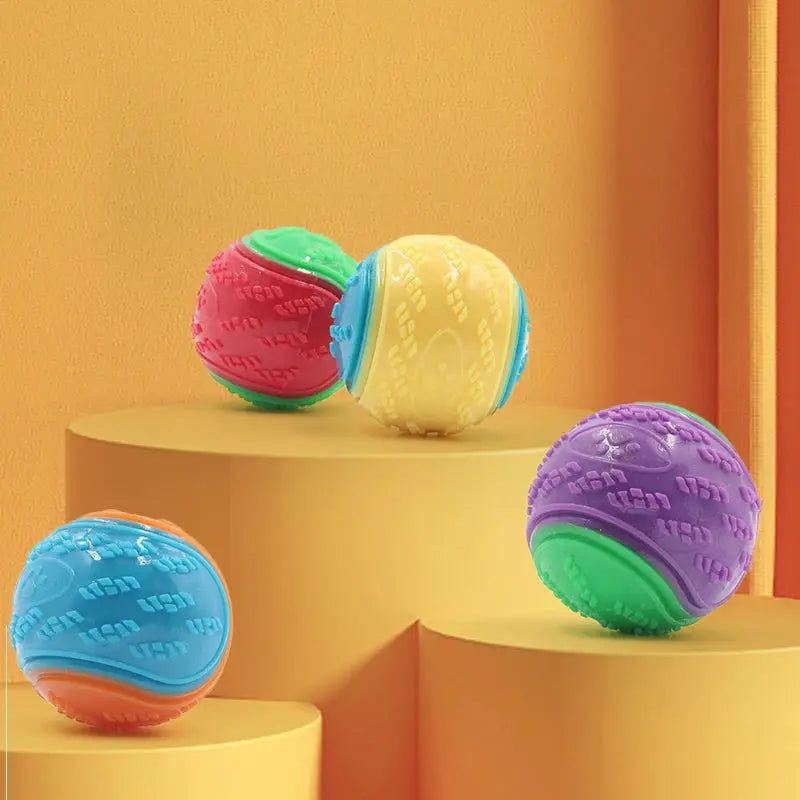 Soft TPR squeaky dog ball toy from Zenn Organics Inc, designed for interactive play and teeth cleaning with bite resistance.