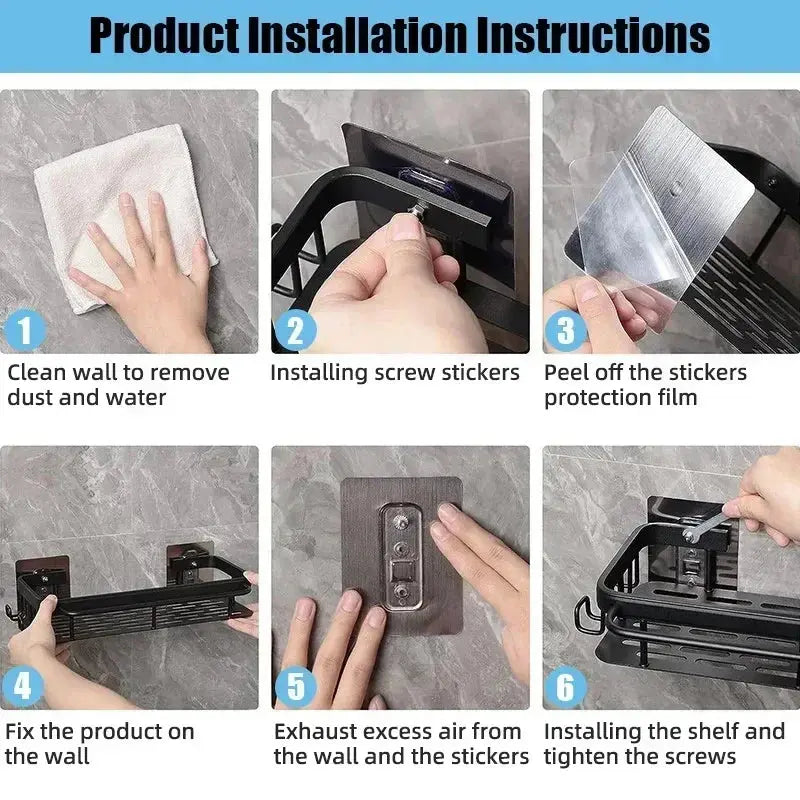 Bathroom Shelf Kitchen Storage Organizer Aluminum Alloy Shampoo Rack Shower Shelf Bathroom Accessories No Drill Shelf Zenn Organics Inc