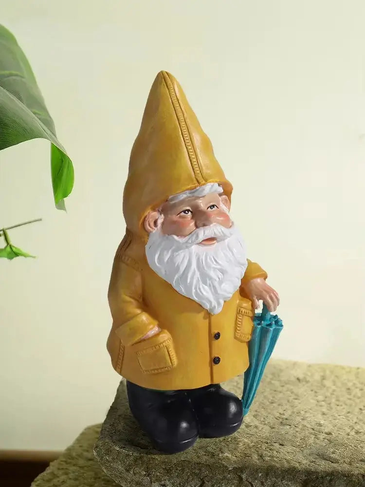 Garden Gnome Statue, Yellow Gnome with Umbrella, Outdoor Landscape Decoration, Garden, Courtyard, and Lawn Decor Zenn Organics Inc