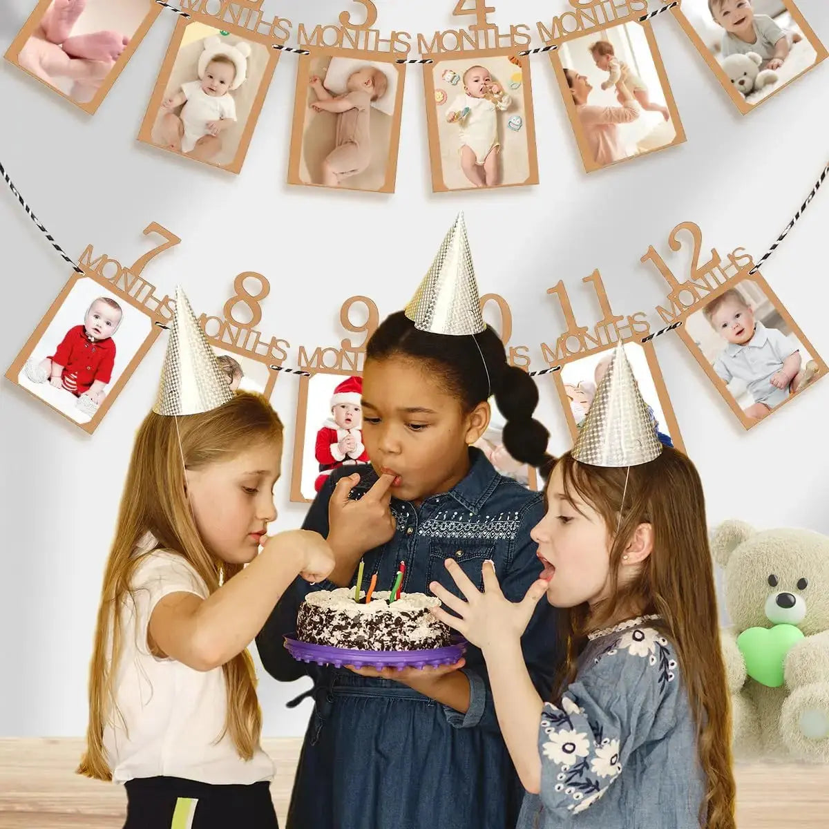 Baby First Birthday Banner, kraft paper Growth Record 1-12 Month Photo Props Baby Boy Girl Party Decoration Supplies Zenn Organics Inc