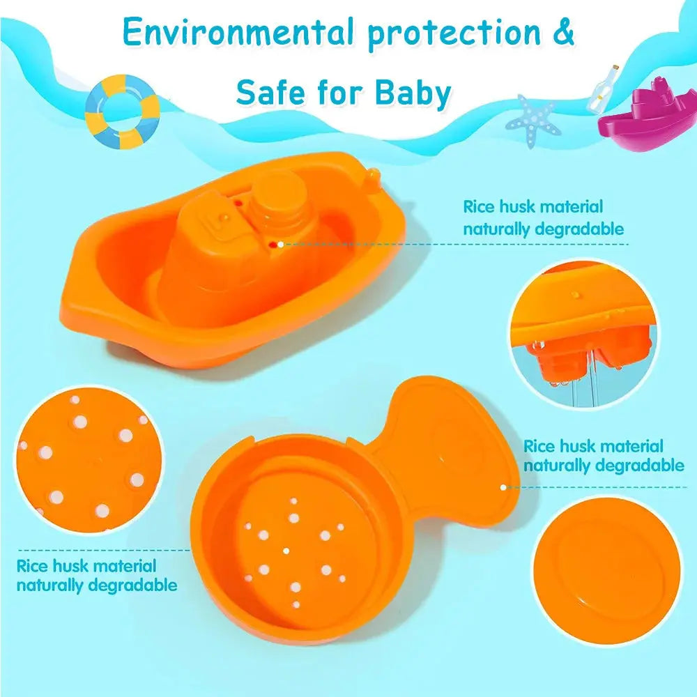 Colorful stacking boat and spoon toys for babies, featuring rainbow-colored cups and folding tower for early learning and fun.