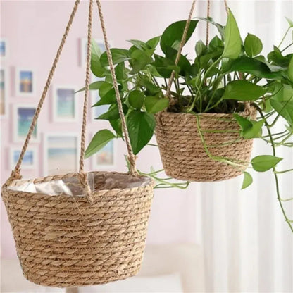 Garden Hanging Planter Macrame Plant Storage Basket Jute Rope Woven Indoor Outdoor Flower Pot Holder Plant Hangers Home Decor Zenn Organics Inc