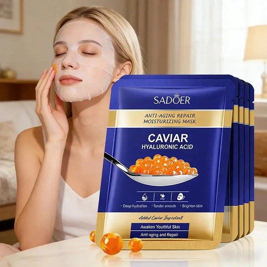 5pcs SADOER Caviar Hyaluronic Acid Moisturizing Facial Masks Brightening Firming Hydrating Face Mask Facial Skin Care Products Zenn Organics Inc