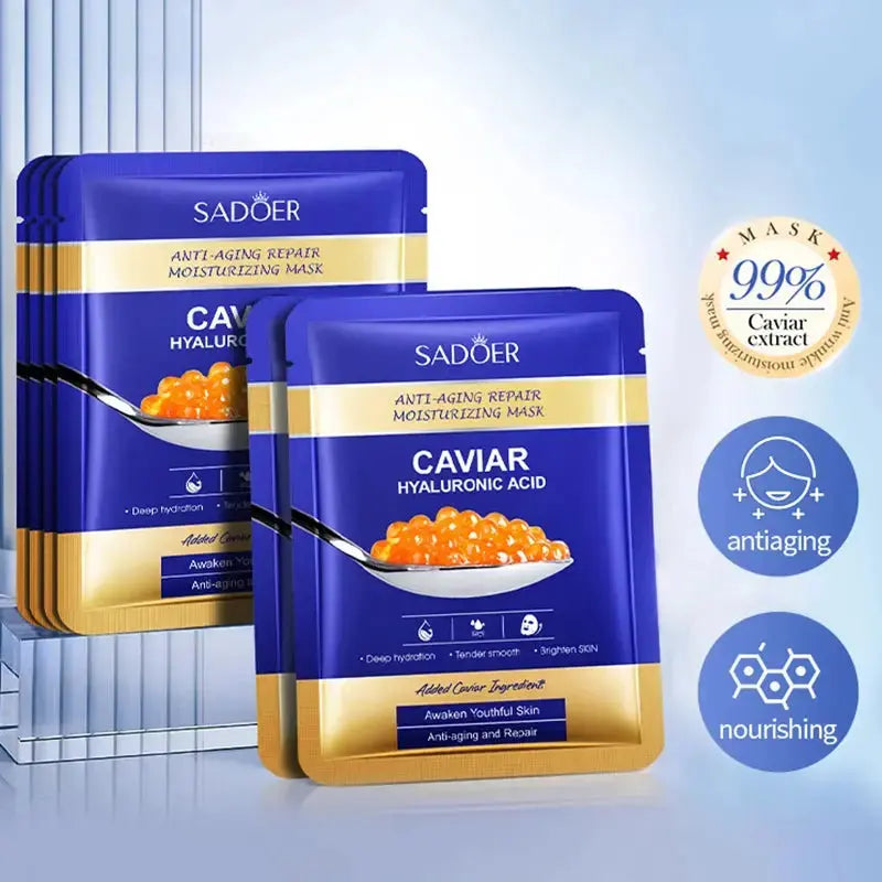5pcs SADOER Caviar Hyaluronic Acid Moisturizing Facial Masks Brightening Firming Hydrating Face Mask Facial Skin Care Products Zenn Organics Inc