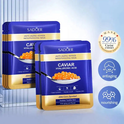 5pcs SADOER Caviar Hyaluronic Acid Moisturizing Facial Masks Brightening Firming Hydrating Face Mask Facial Skin Care Products Zenn Organics Inc