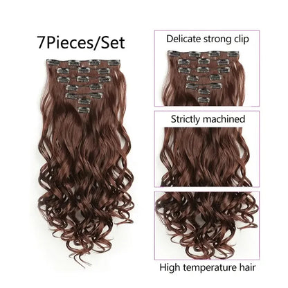 Clip In Hair Extensions 7 PCS Full Head 22 Inch Long Curly Wavy Synthetic Hair Pieces Natural Wavy For Women Girls Hair Zenn Organics Inc