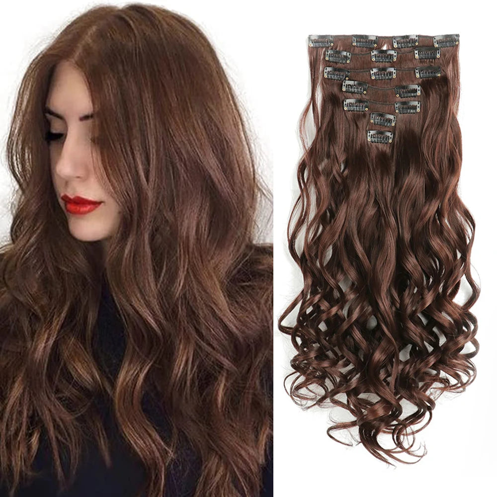 Clip In Hair Extensions 7 PCS Full Head 22 Inch Long Curly Wavy Synthetic Hair Pieces Natural Wavy For Women Girls Hair Zenn Organics Inc